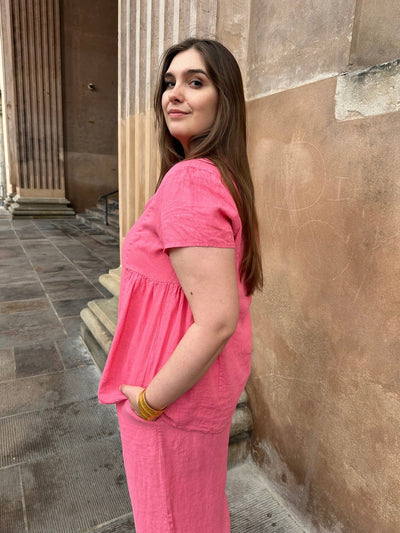 Maggy plus size linneblus i sommar pink